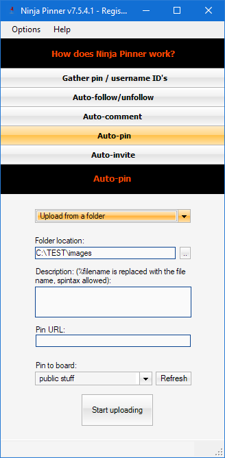 Auto-upload from csv or folder and repin gathered pins
