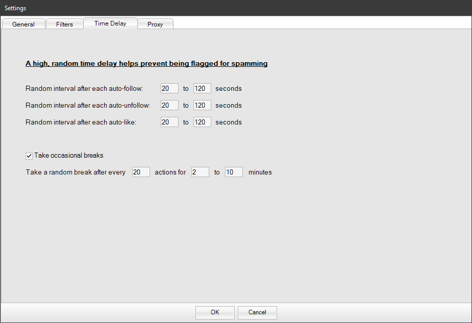 Time delay settings