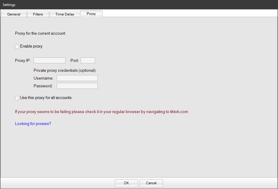 Proxy settings