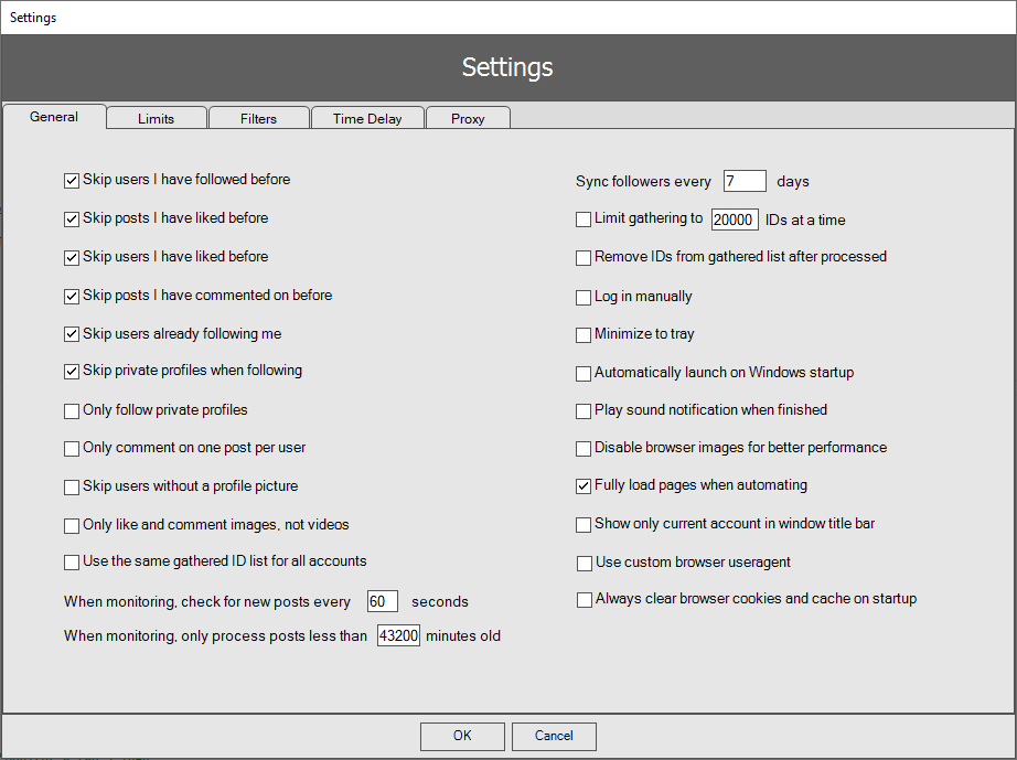 General settings
