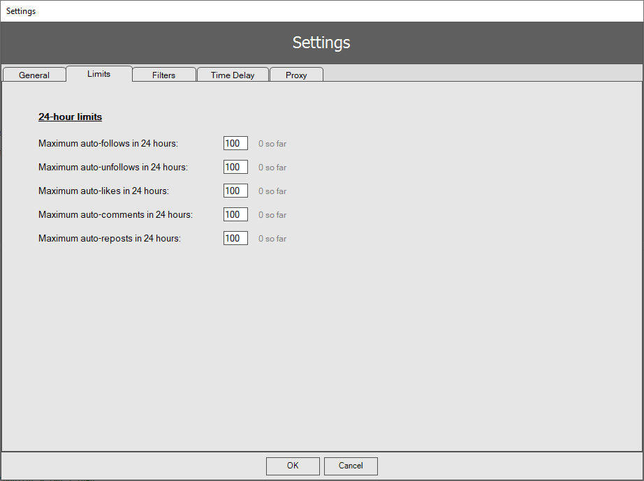 Limit settings