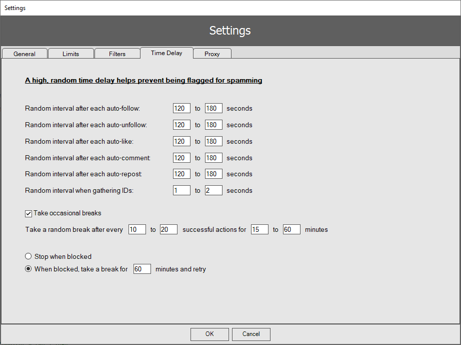 Time delay settings
