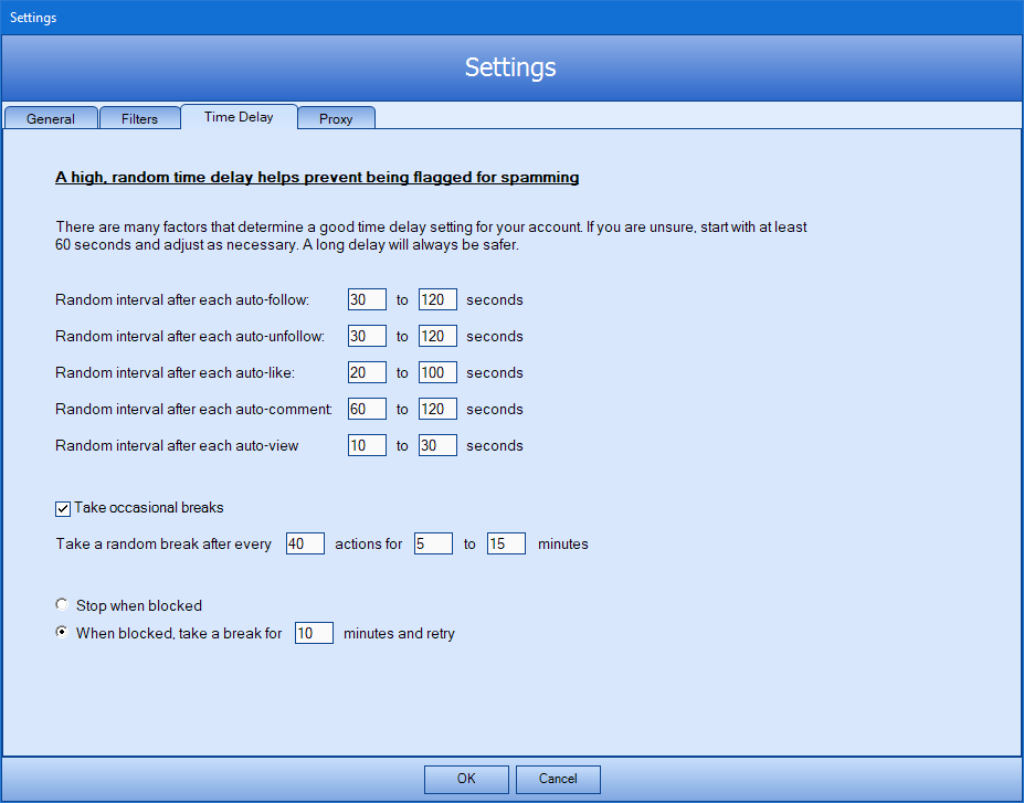Time delay settings