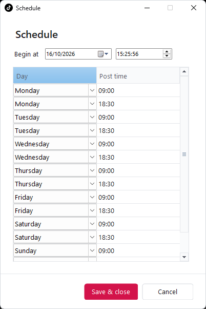 NinjaTok upload schedule with daily TikTok posting times